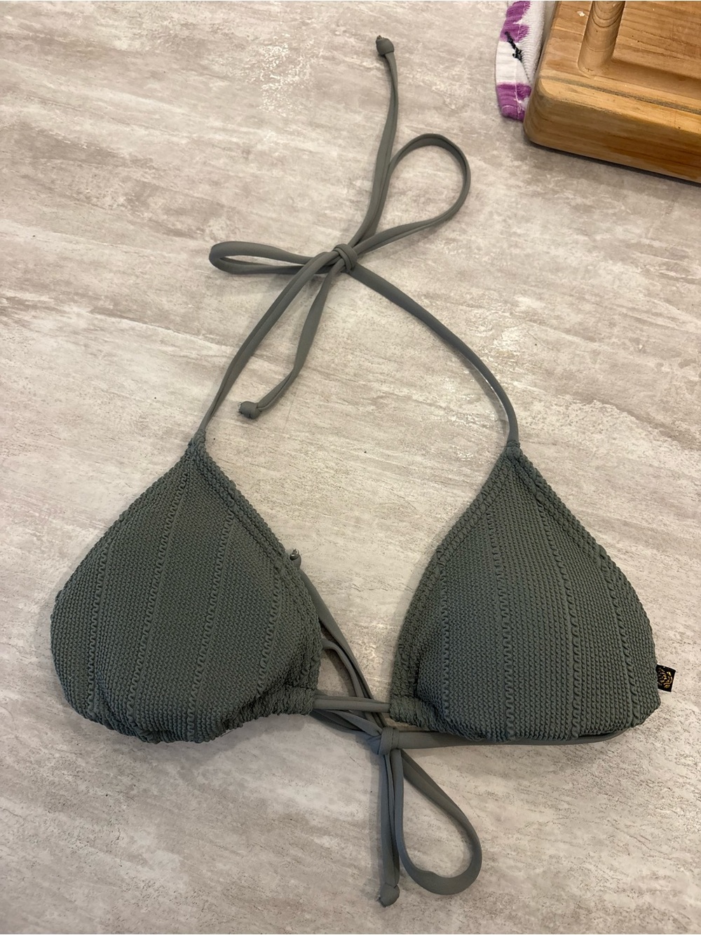 La Vie En Rose Olive Crochet Triangle Bikini Top